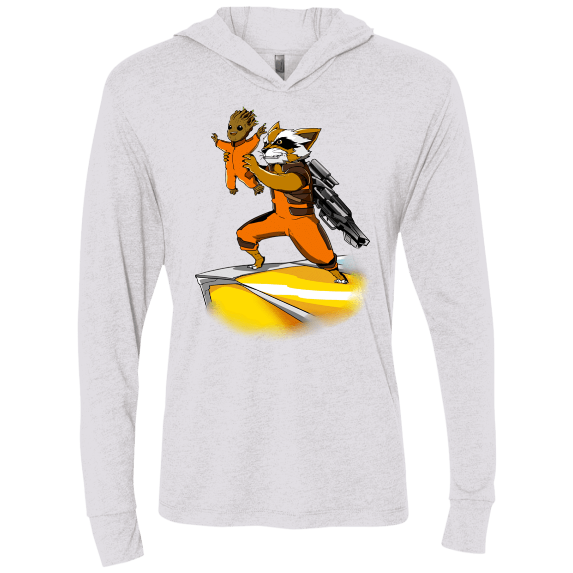 T-Shirts Heather White / X-Small Baby Groot Triblend Long Sleeve Hoodie Tee