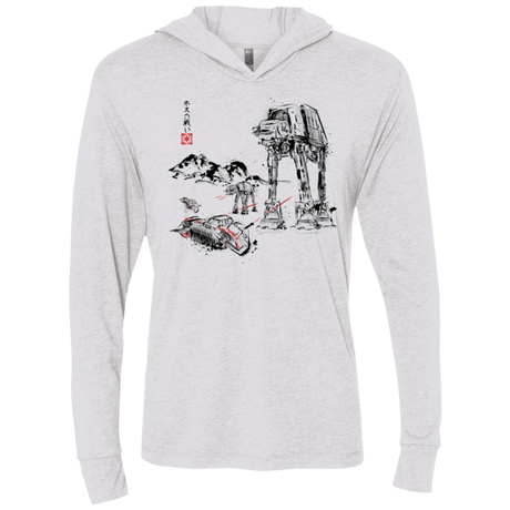 T-Shirts Heather White / X-Small Battle in the Snow Sumi e Triblend Long Sleeve Hoodie Tee