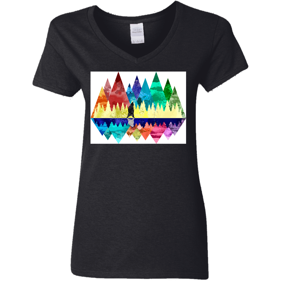 T-Shirts Black / S Bear Color Forest Women's V-Neck T-Shirt