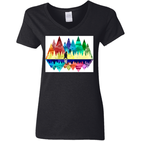 T-Shirts Black / S Bear Color Forest Women's V-Neck T-Shirt
