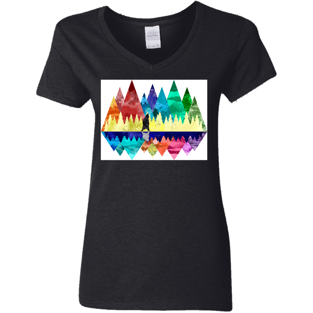 T-Shirts Black / S Bear Color Forest Women's V-Neck T-Shirt