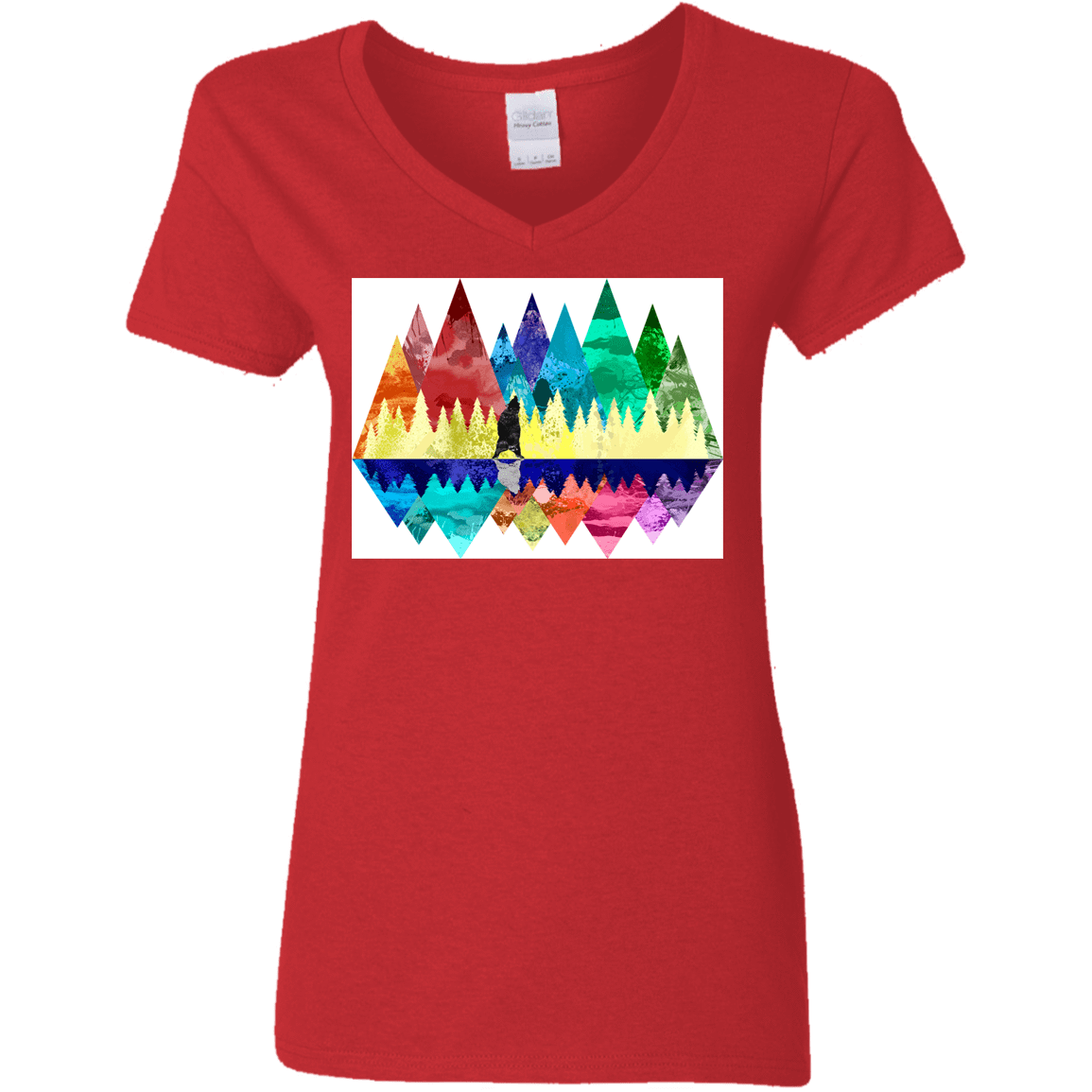 T-Shirts Red / S Bear Color Forest Women's V-Neck T-Shirt