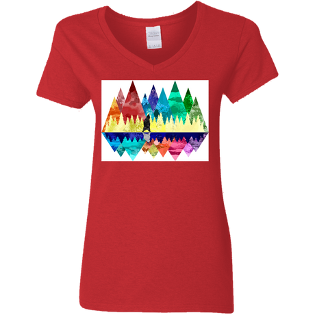 T-Shirts Red / S Bear Color Forest Women's V-Neck T-Shirt