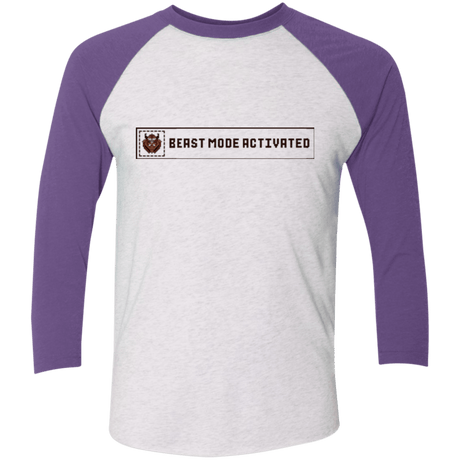 T-Shirts Heather White/Purple Rush / X-Small Beast Mode Activated Men's Triblend 3/4 Sleeve