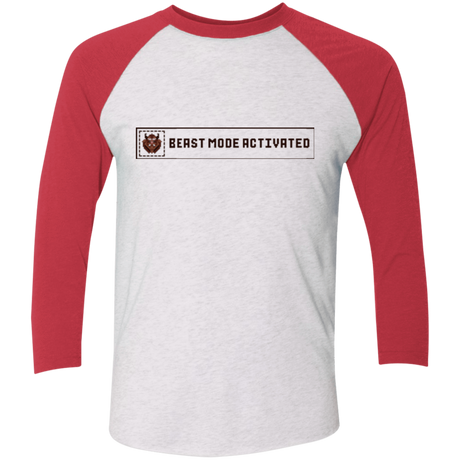 T-Shirts Heather White/Vintage Red / X-Small Beast Mode Activated Men's Triblend 3/4 Sleeve