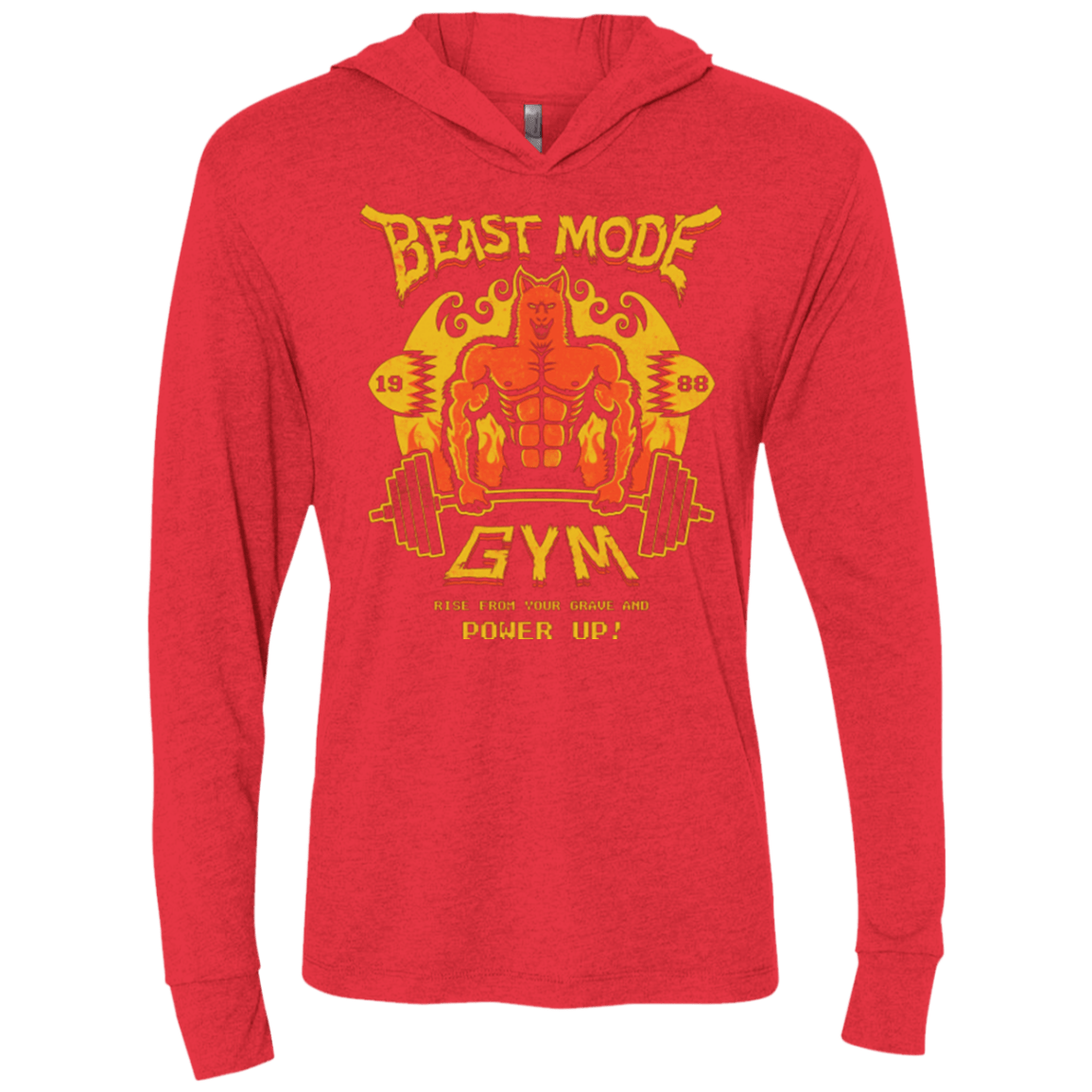 T-Shirts Vintage Red / X-Small Beast Mode Gym Triblend Long Sleeve Hoodie Tee