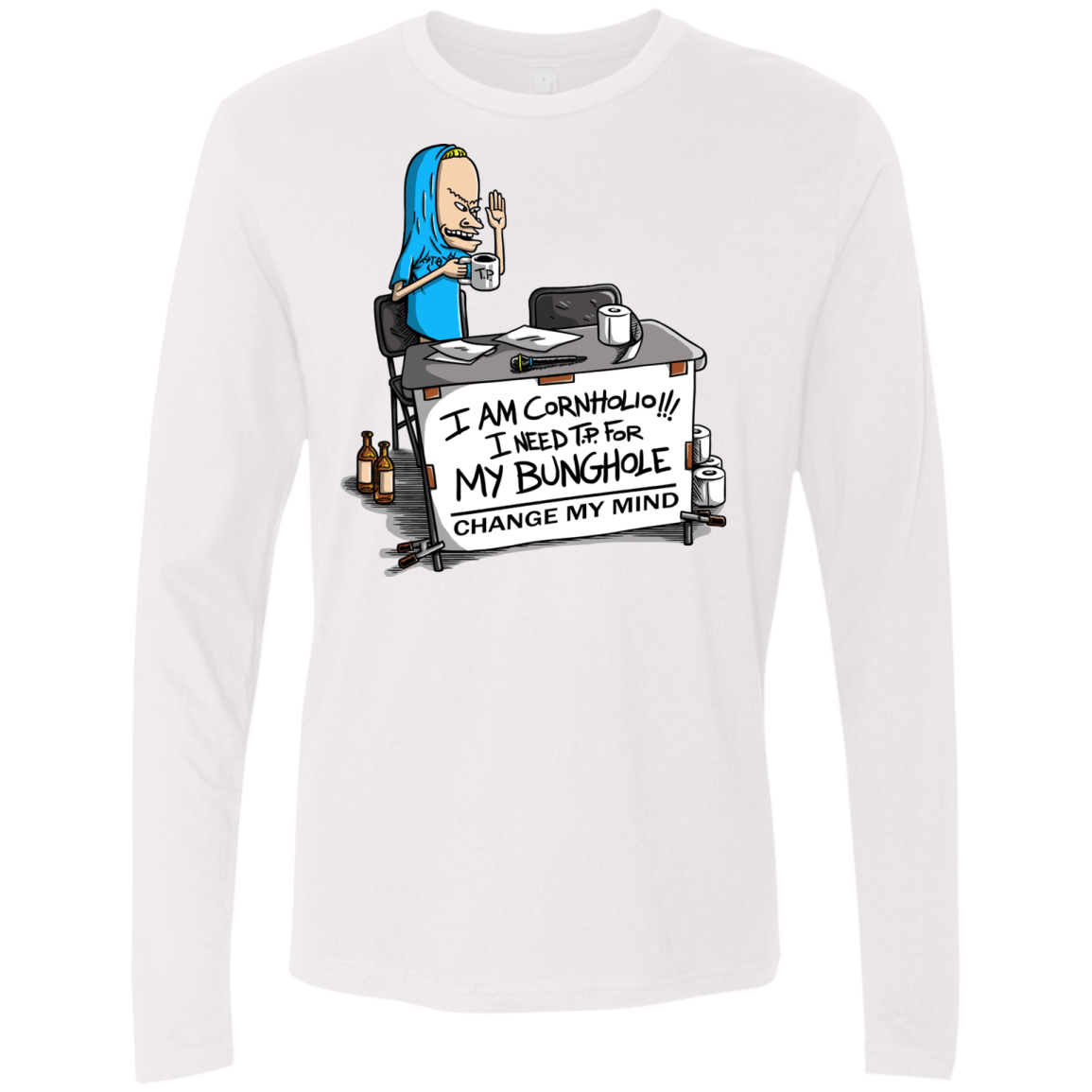 T-Shirts White / S Beavis Change My Mind Men's Premium Long Sleeve