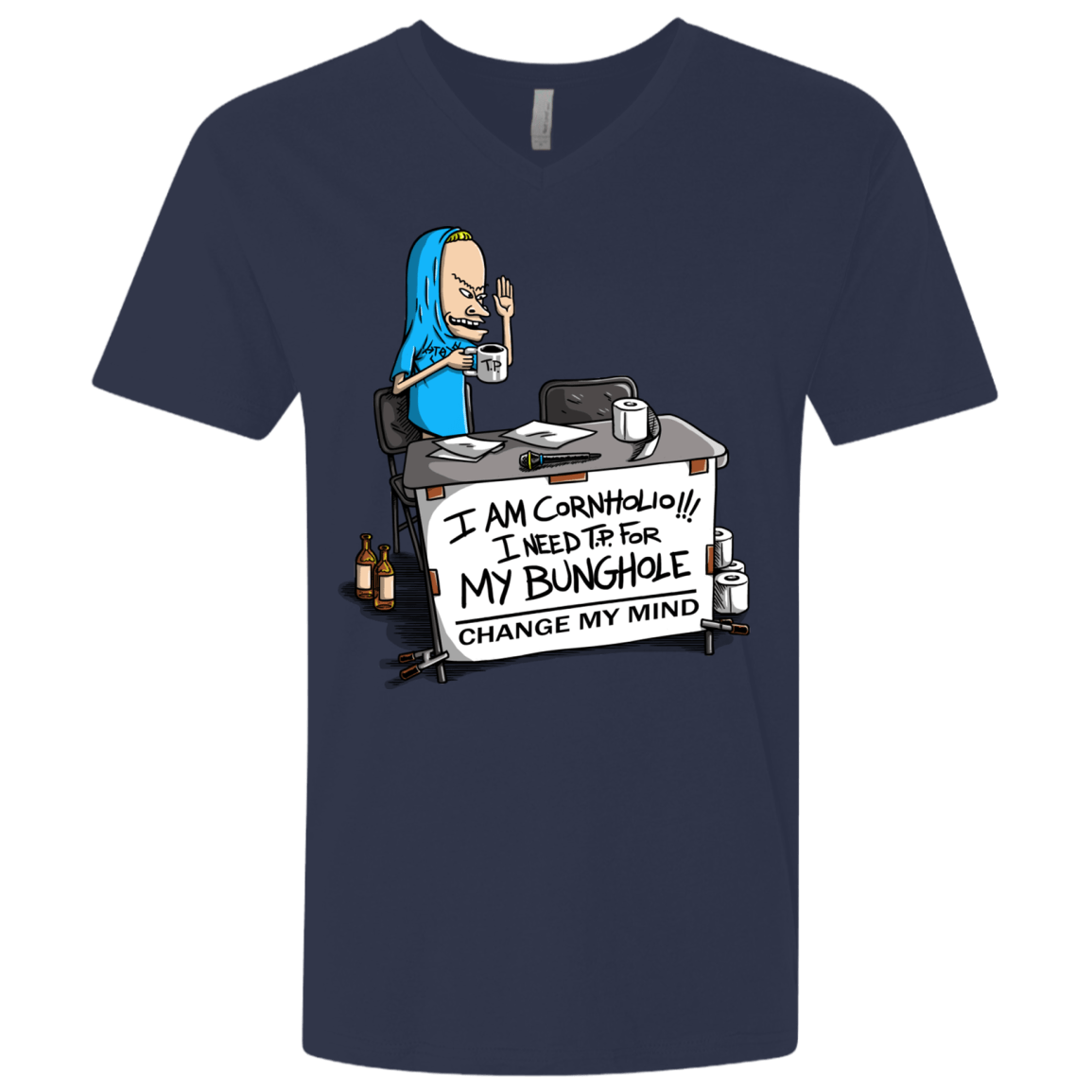 T-Shirts Midnight Navy / X-Small Beavis Change My Mind Men's Premium V-Neck