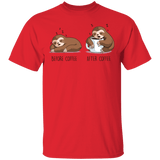 T-Shirts Red / S Before After Coffee Sloth T-Shirt