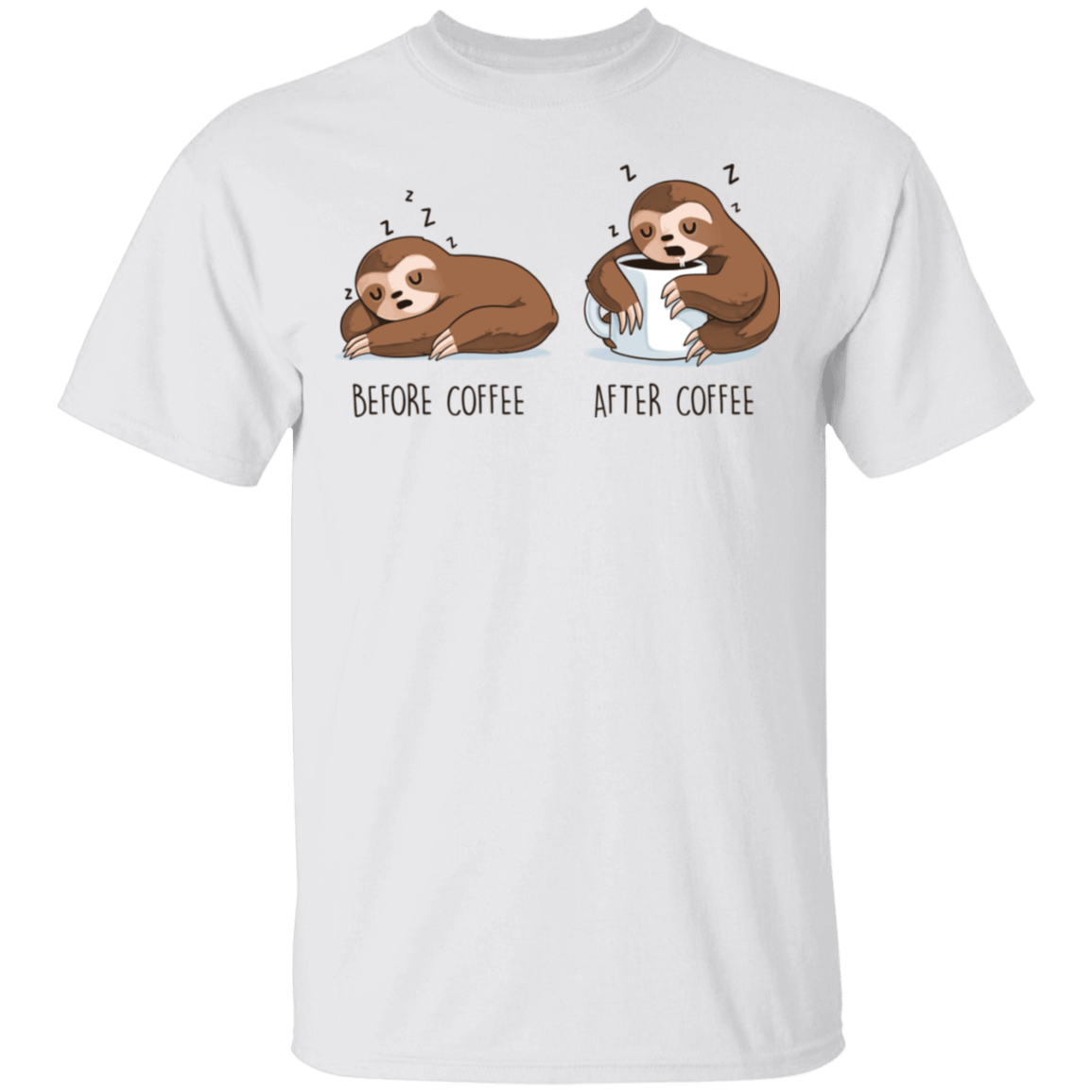 T-Shirts White / S Before After Coffee Sloth T-Shirt