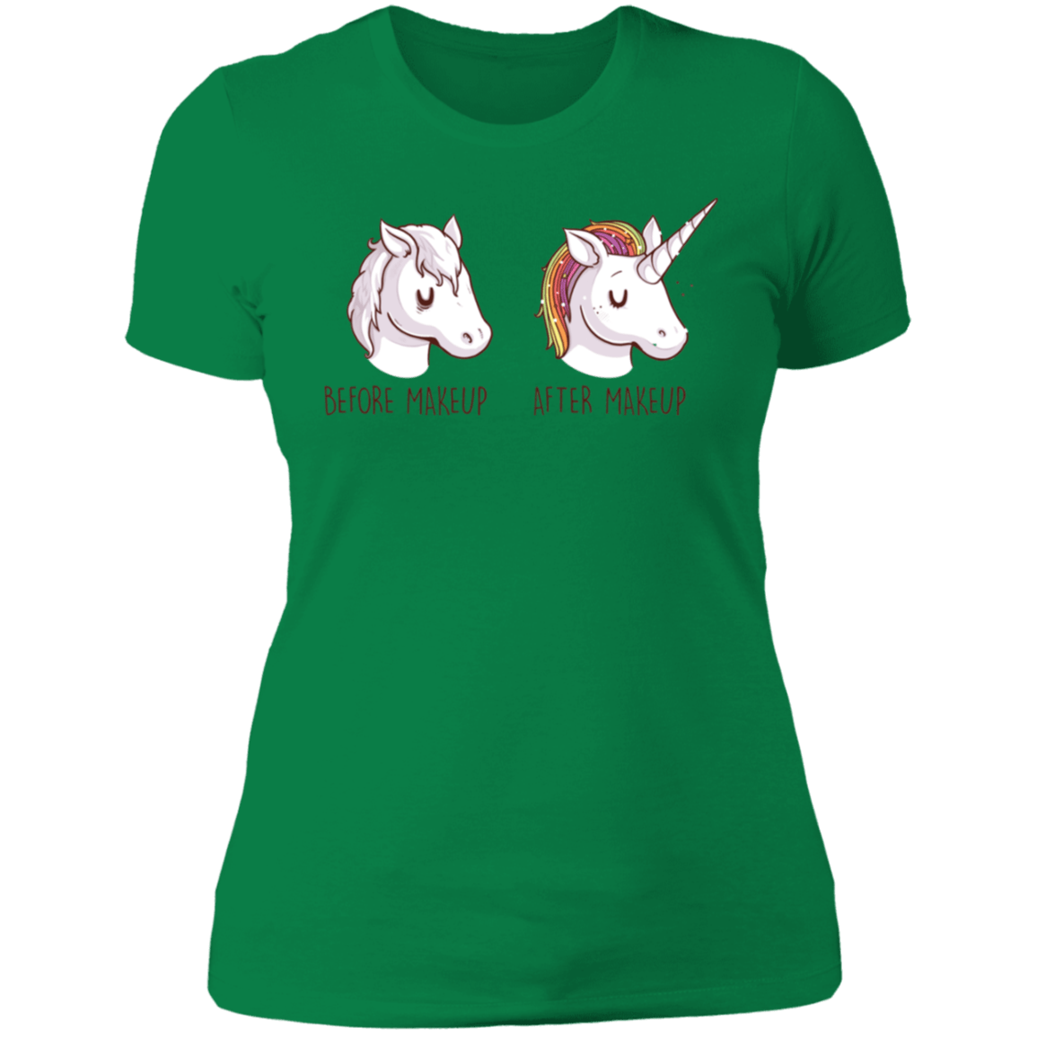 T-Shirts Kelly Green / S Before After Makeup Unicorn Women's Premium T-Shirt