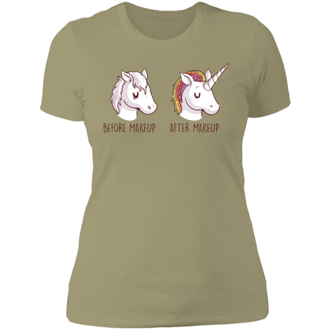 T-Shirts Light Olive / S Before After Makeup Unicorn Women's Premium T-Shirt