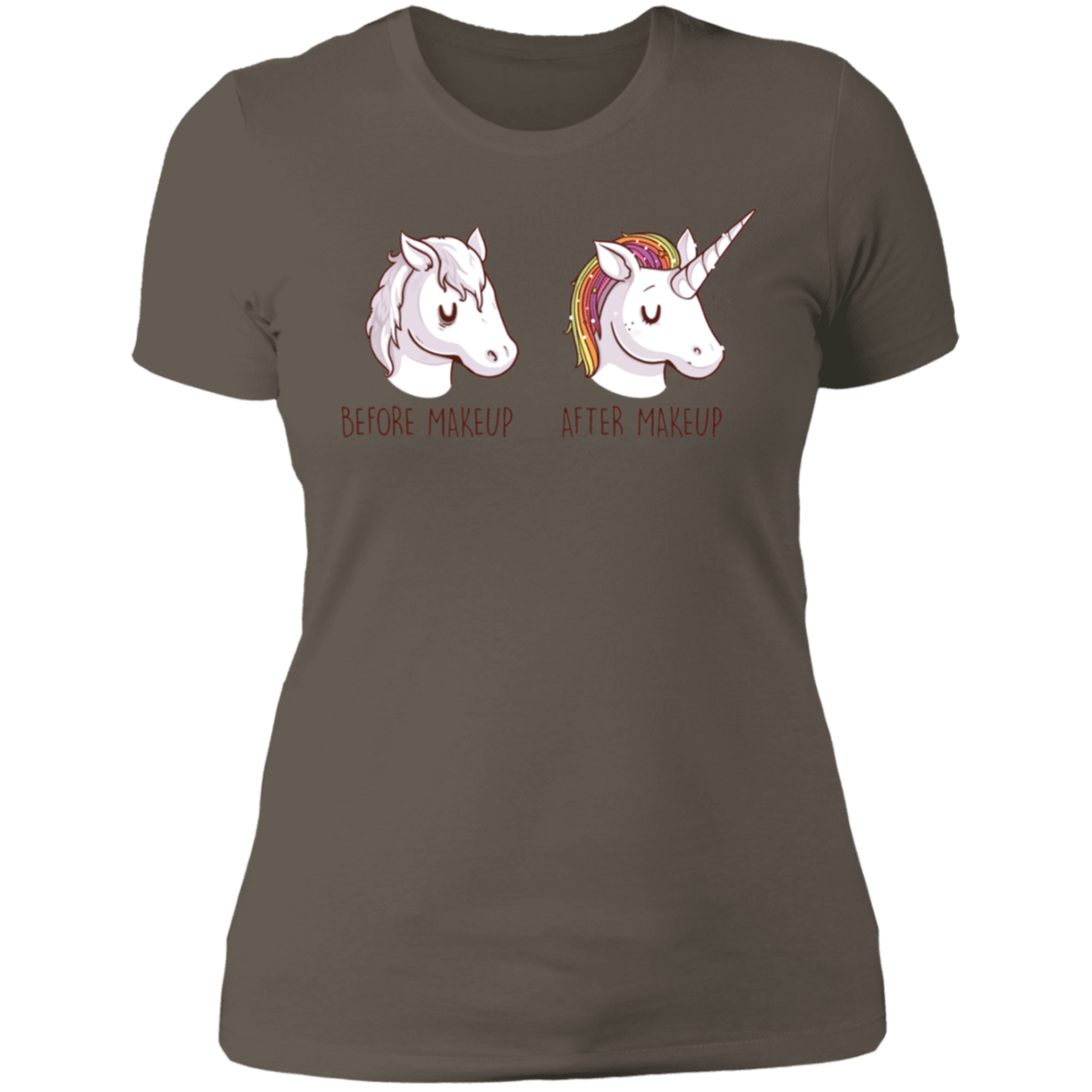 T-Shirts Warm Grey / S Before After Makeup Unicorn Women's Premium T-Shirt
