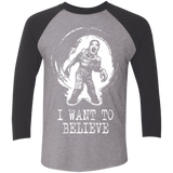 T-Shirts Premium Heather/ Vintage Black / X-Small Believe in Flukeman Men's Triblend 3/4 Sleeve