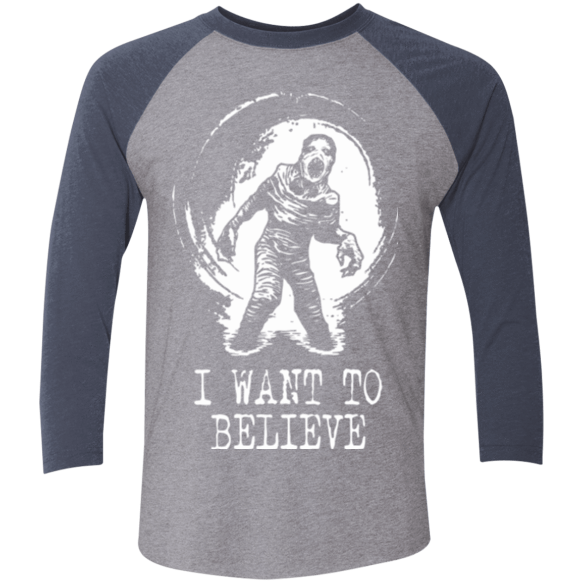 T-Shirts Premium Heather/ Vintage Navy / X-Small Believe in Flukeman Men's Triblend 3/4 Sleeve