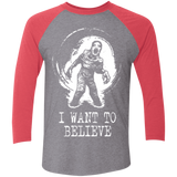 T-Shirts Premium Heather/ Vintage Red / X-Small Believe in Flukeman Men's Triblend 3/4 Sleeve