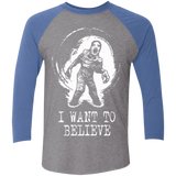 T-Shirts Premium Heather/ Vintage Royal / X-Small Believe in Flukeman Men's Triblend 3/4 Sleeve
