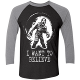 T-Shirts Vintage Black/Premium Heather / X-Small Believe in Flukeman Men's Triblend 3/4 Sleeve