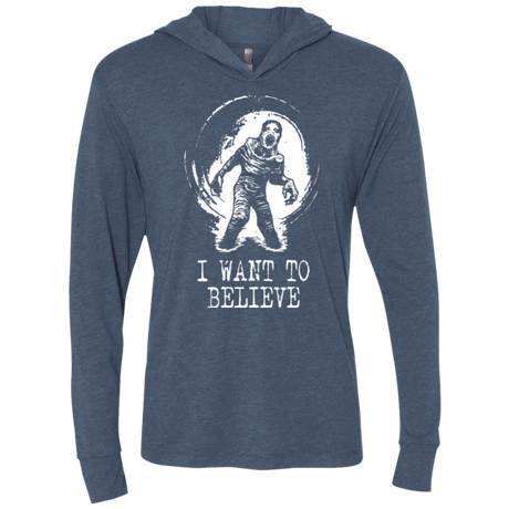T-Shirts Indigo / X-Small Believe in Flukeman Triblend Long Sleeve Hoodie Tee