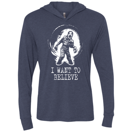 T-Shirts Vintage Navy / X-Small Believe in Flukeman Triblend Long Sleeve Hoodie Tee