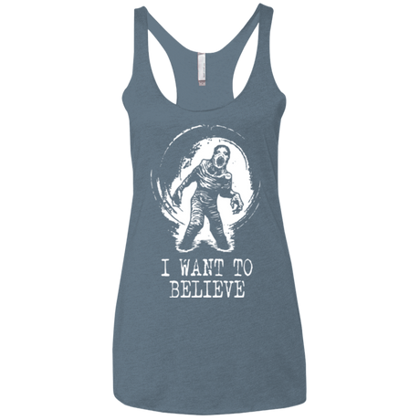 T-Shirts Indigo / X-Small Believe in Flukeman Women's Triblend Racerback Tank