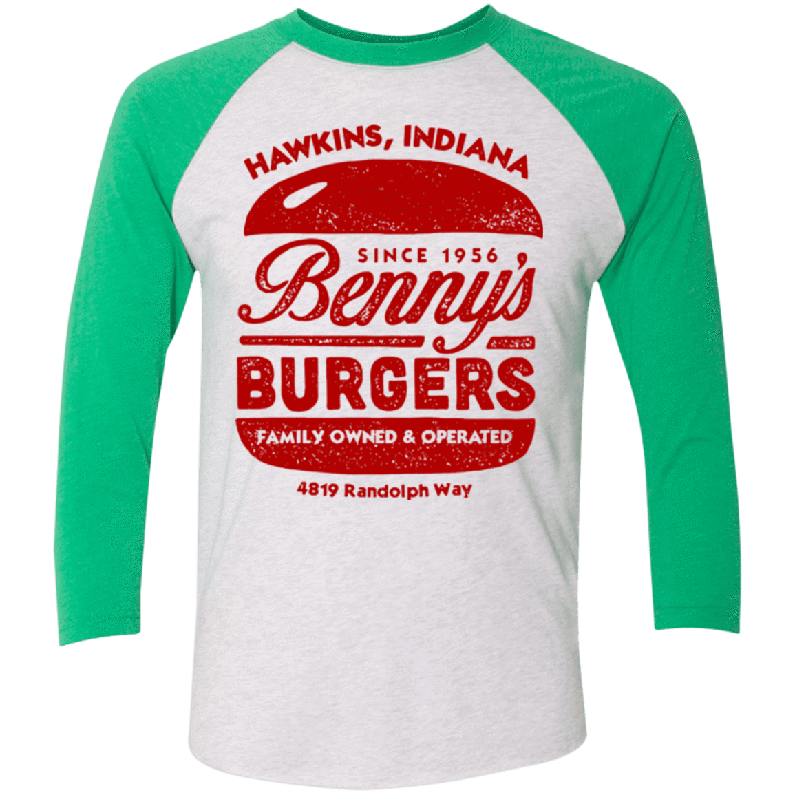 T-Shirts Heather White/Envy / X-Small Benny's Burgers Triblend 3/4 Sleeve