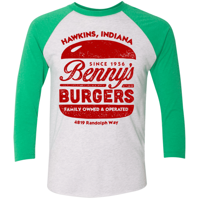 T-Shirts Heather White/Envy / X-Small Benny's Burgers Triblend 3/4 Sleeve