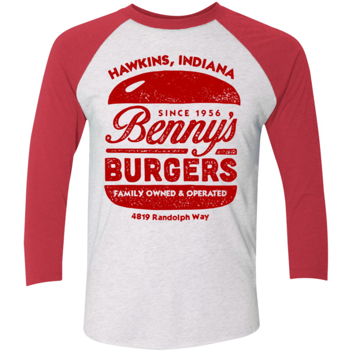 T-Shirts Heather White/Vintage Red / X-Small Benny's Burgers Triblend 3/4 Sleeve