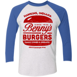 T-Shirts Heather White/Vintage Royal / X-Small Benny's Burgers Triblend 3/4 Sleeve