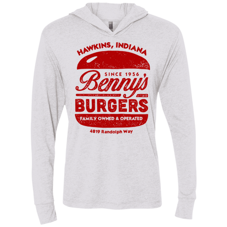 T-Shirts Heather White / X-Small Benny's Burgers Triblend Long Sleeve Hoodie Tee