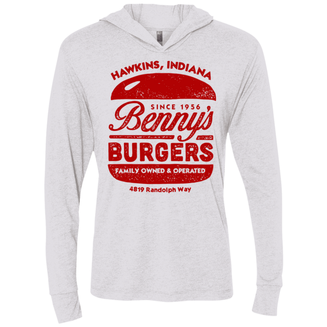 T-Shirts Heather White / X-Small Benny's Burgers Triblend Long Sleeve Hoodie Tee