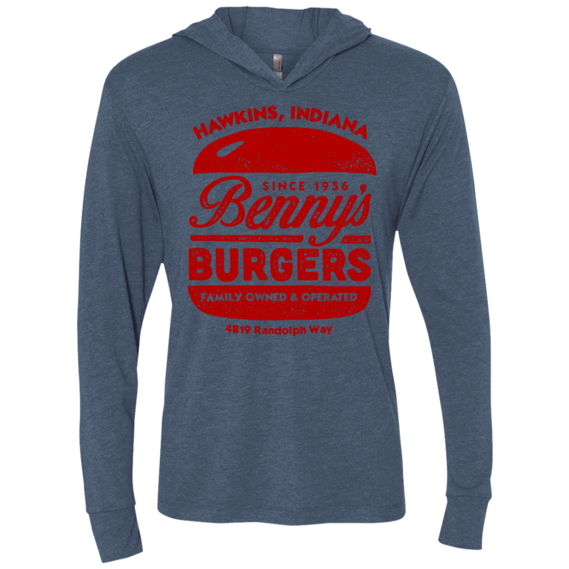 T-Shirts Indigo / X-Small Benny's Burgers Triblend Long Sleeve Hoodie Tee
