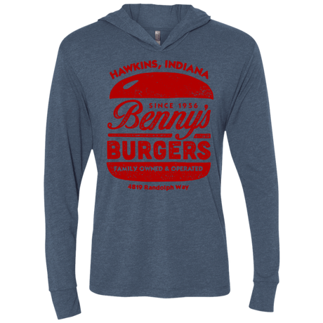 T-Shirts Indigo / X-Small Benny's Burgers Triblend Long Sleeve Hoodie Tee