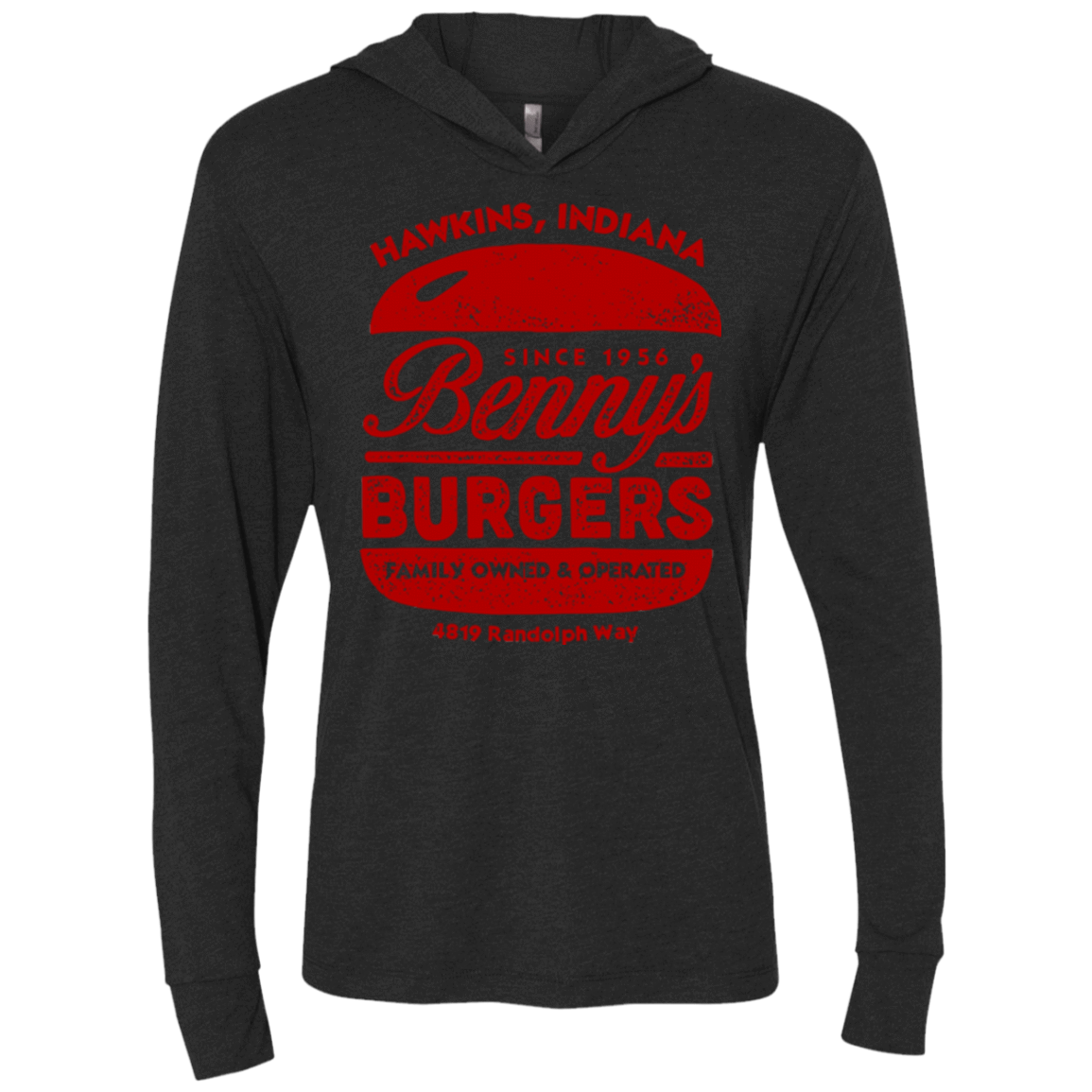 T-Shirts Vintage Black / X-Small Benny's Burgers Triblend Long Sleeve Hoodie Tee