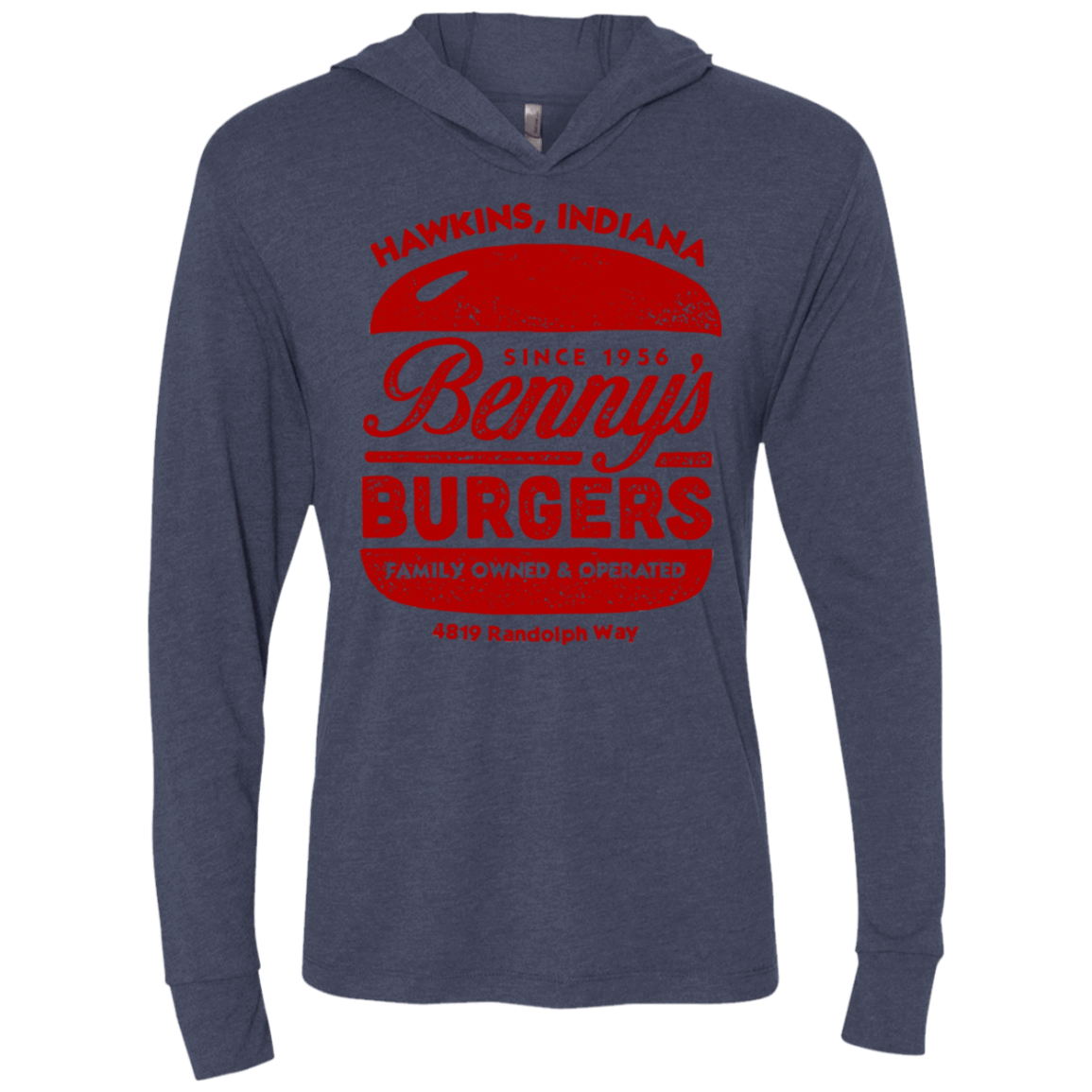 T-Shirts Vintage Navy / X-Small Benny's Burgers Triblend Long Sleeve Hoodie Tee