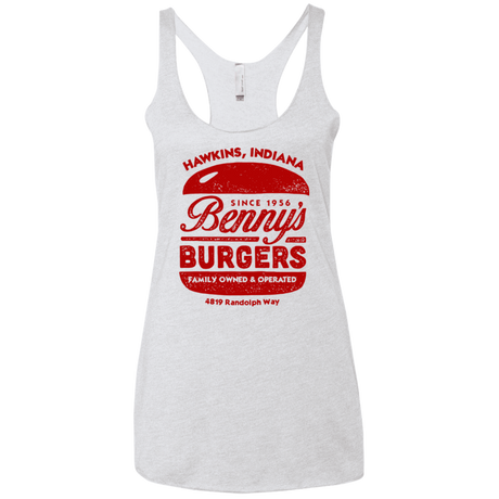 T-Shirts Heather White / X-Small Benny's Burgers Women's Triblend Racerback Tank