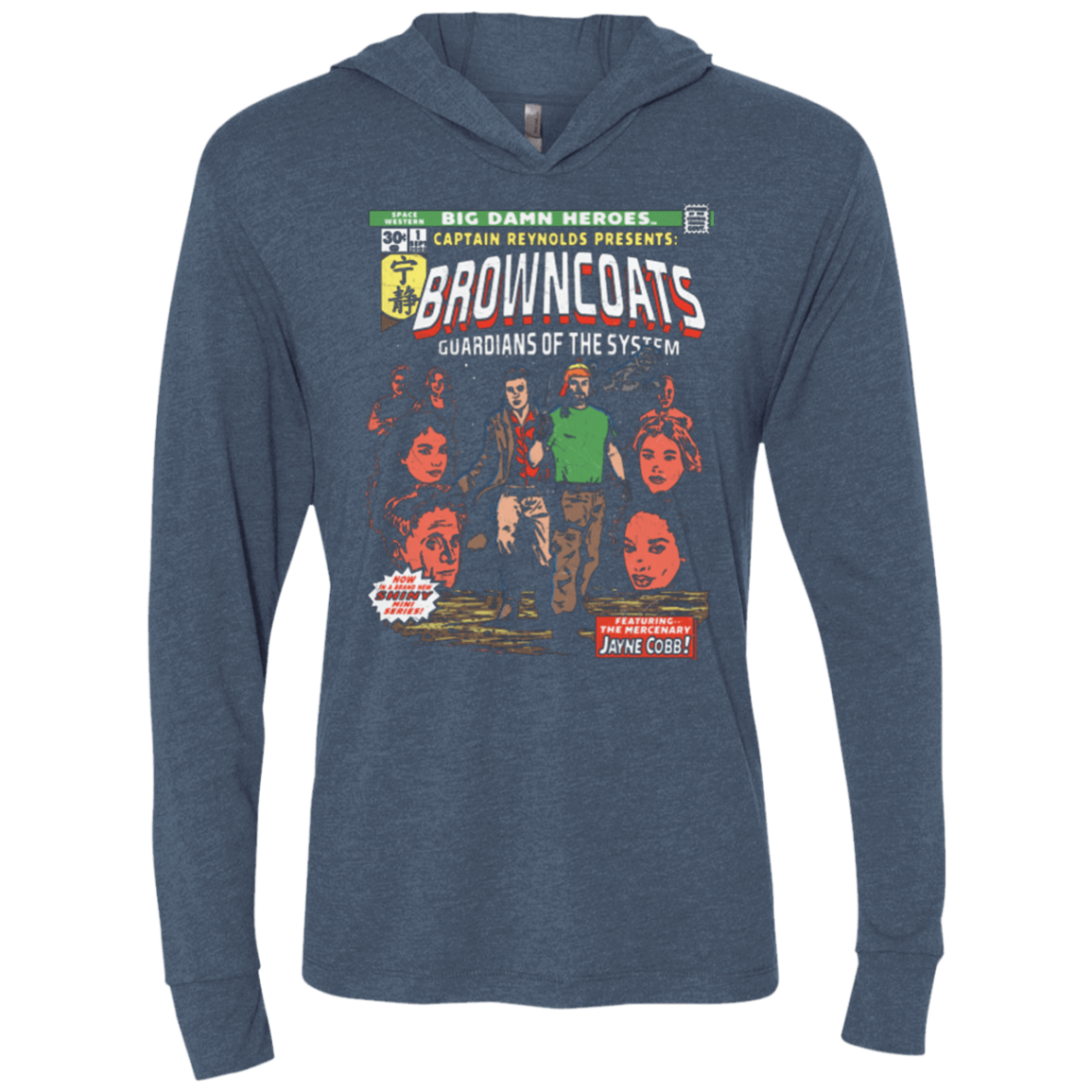 T-Shirts Indigo / X-Small Big Damn Heroes Triblend Long Sleeve Hoodie Tee