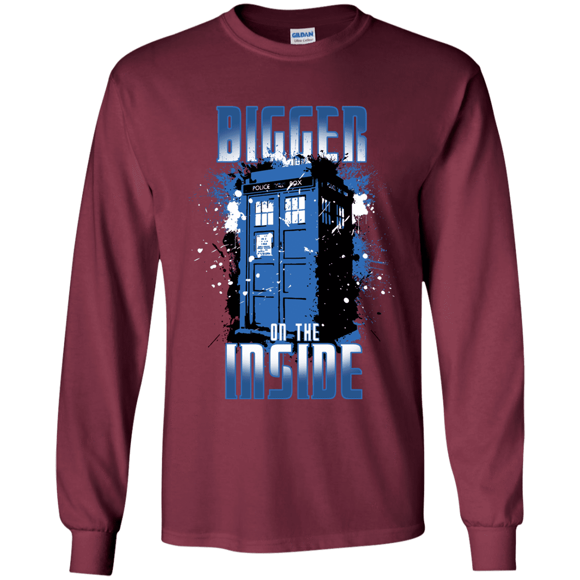 T-Shirts Maroon / YS Bigger on the Inside Youth Long Sleeve T-Shirt