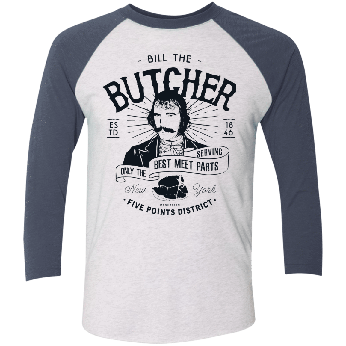 T-Shirts Heather White/Indigo / X-Small Bill The Butcher Men's Triblend 3/4 Sleeve
