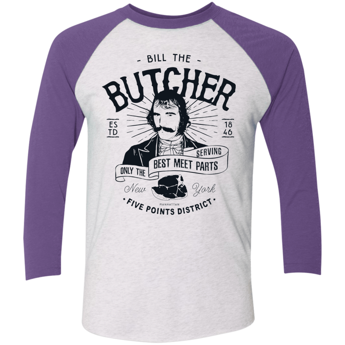T-Shirts Heather White/Purple Rush / X-Small Bill The Butcher Men's Triblend 3/4 Sleeve