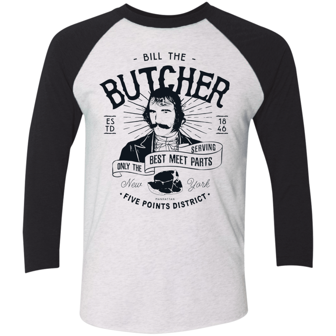 T-Shirts Heather White/Vintage Black / X-Small Bill The Butcher Men's Triblend 3/4 Sleeve
