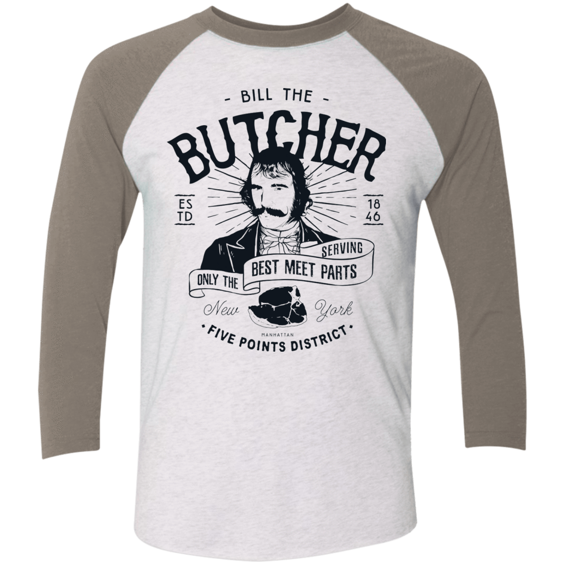 T-Shirts Heather White/Vintage Grey / X-Small Bill The Butcher Men's Triblend 3/4 Sleeve
