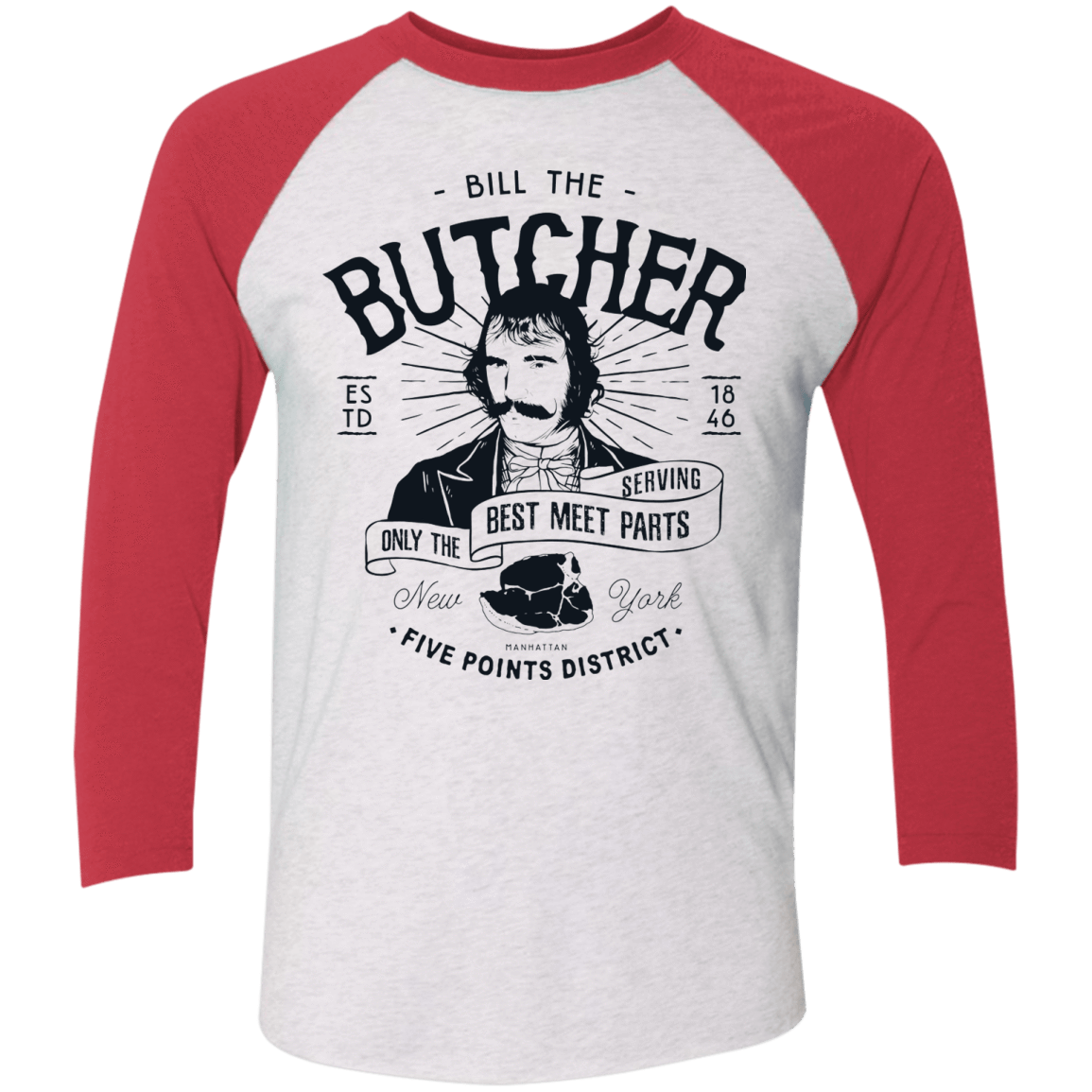 T-Shirts Heather White/Vintage Red / X-Small Bill The Butcher Men's Triblend 3/4 Sleeve