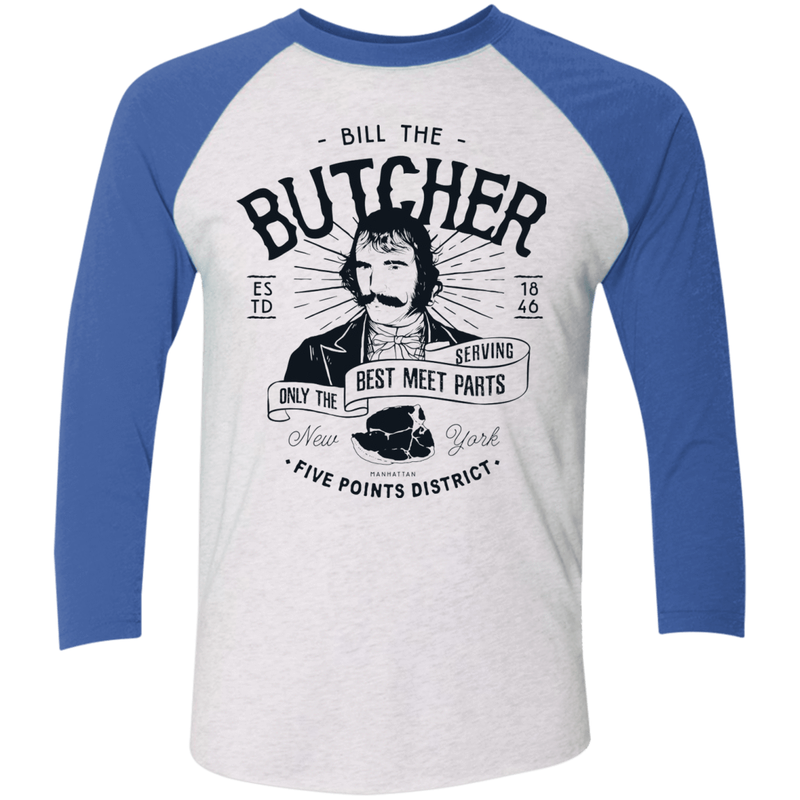 T-Shirts Heather White/Vintage Royal / X-Small Bill The Butcher Men's Triblend 3/4 Sleeve