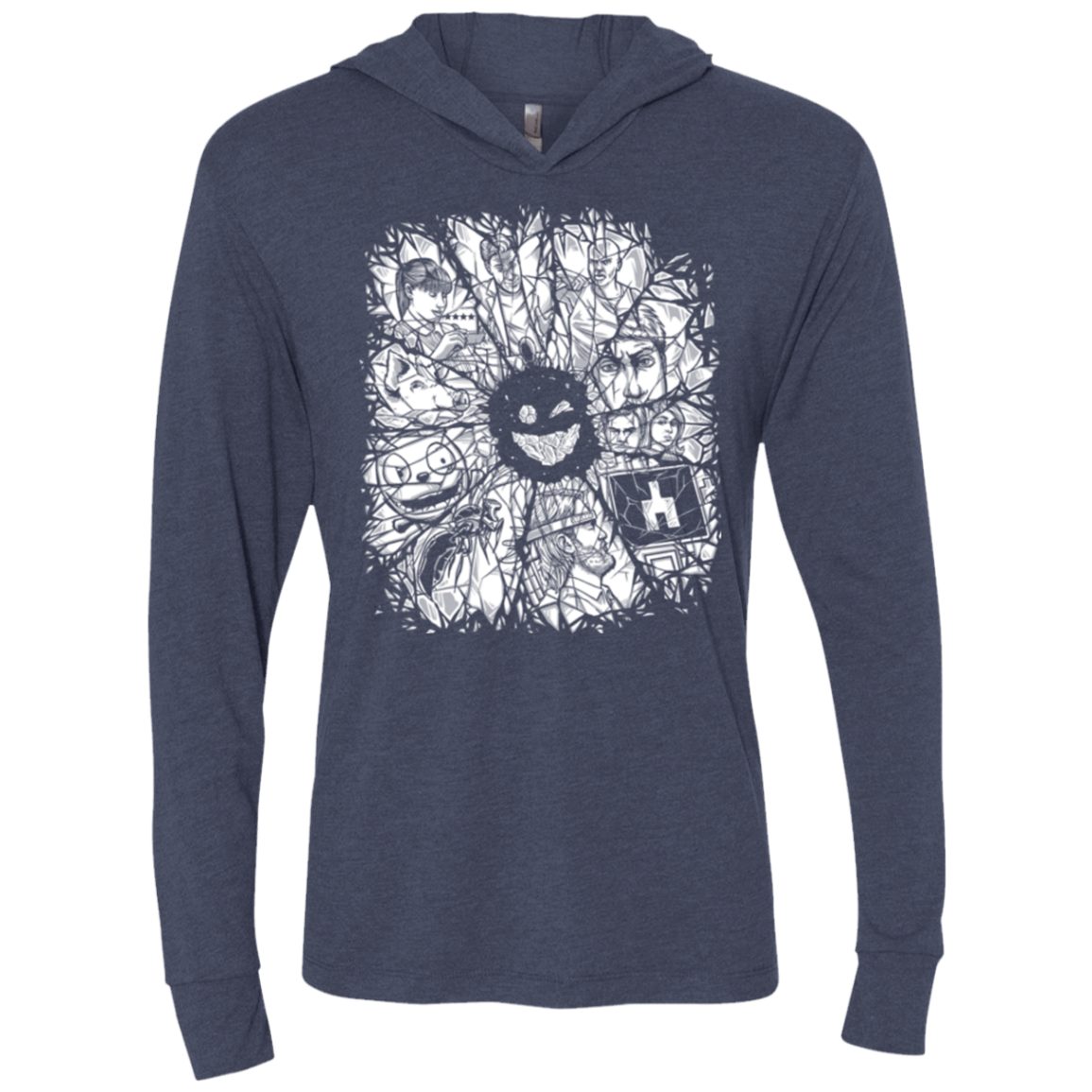 T-Shirts Vintage Navy / X-Small Black Mirror Triblend Long Sleeve Hoodie Tee