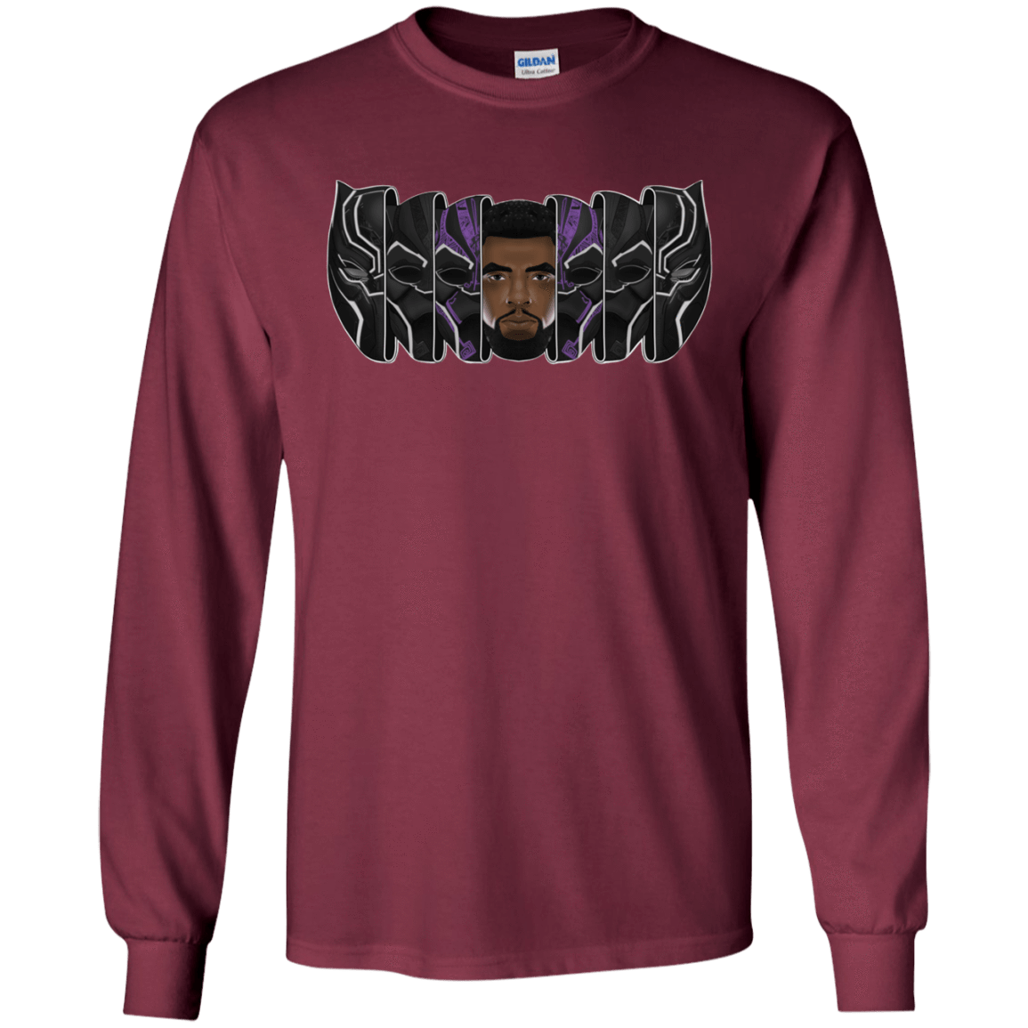 T-Shirts Maroon / S Black Panther Mask Men's Long Sleeve T-Shirt