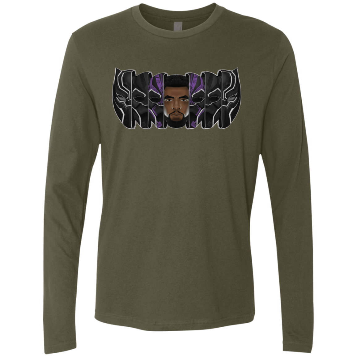 T-Shirts Military Green / S Black Panther Mask Men's Premium Long Sleeve