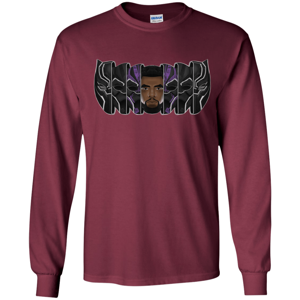 T-Shirts Maroon / YS Black Panther Mask Youth Long Sleeve T-Shirt