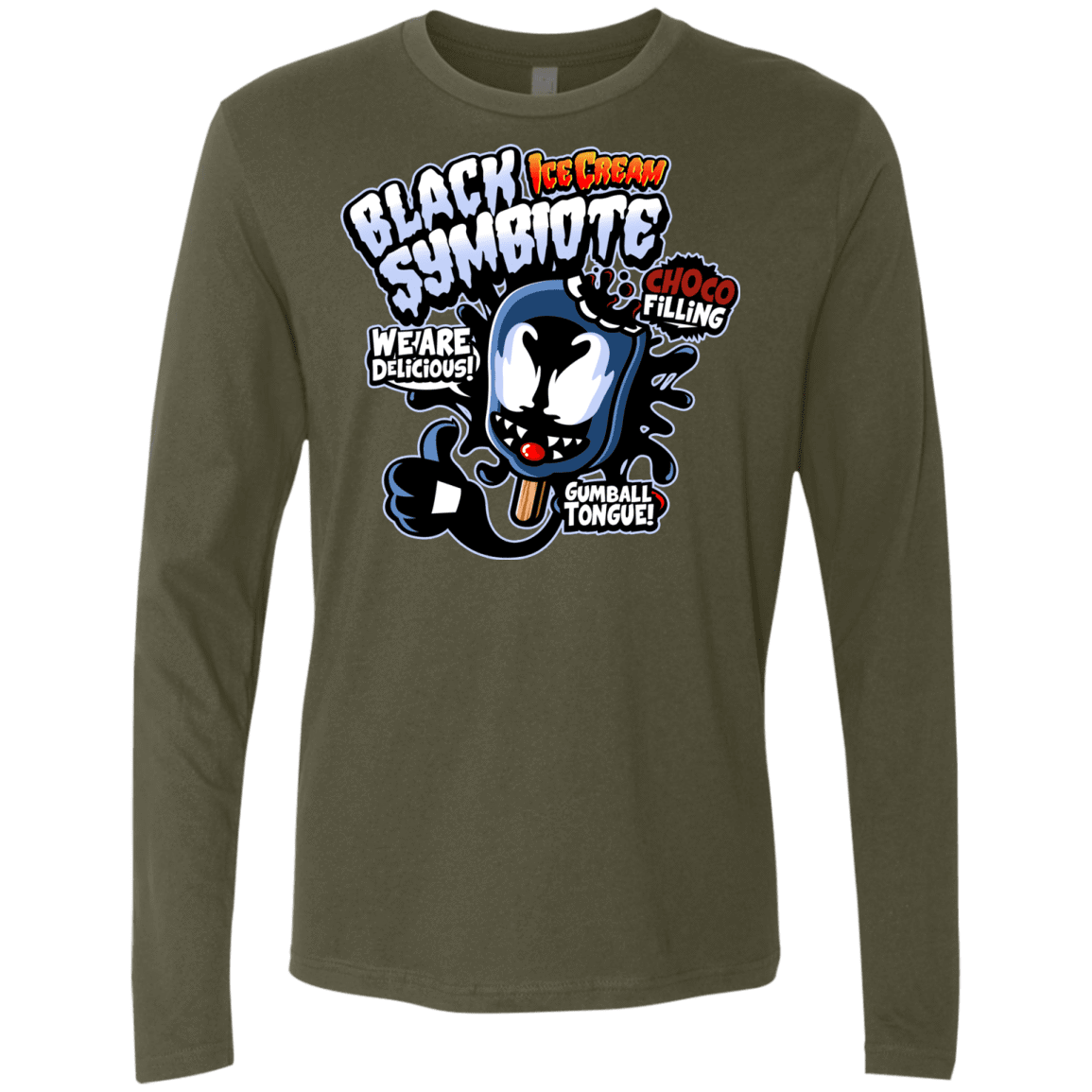 T-Shirts Military Green / S Black Symbiote Ice Cream Men's Premium Long Sleeve