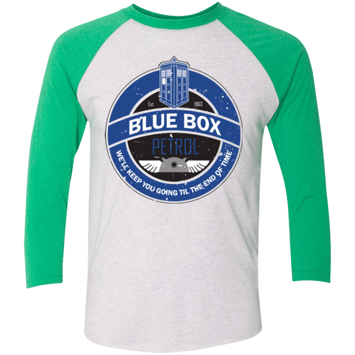 T-Shirts Heather White/Envy / X-Small Blue Box V7(1) Triblend 3/4 Sleeve